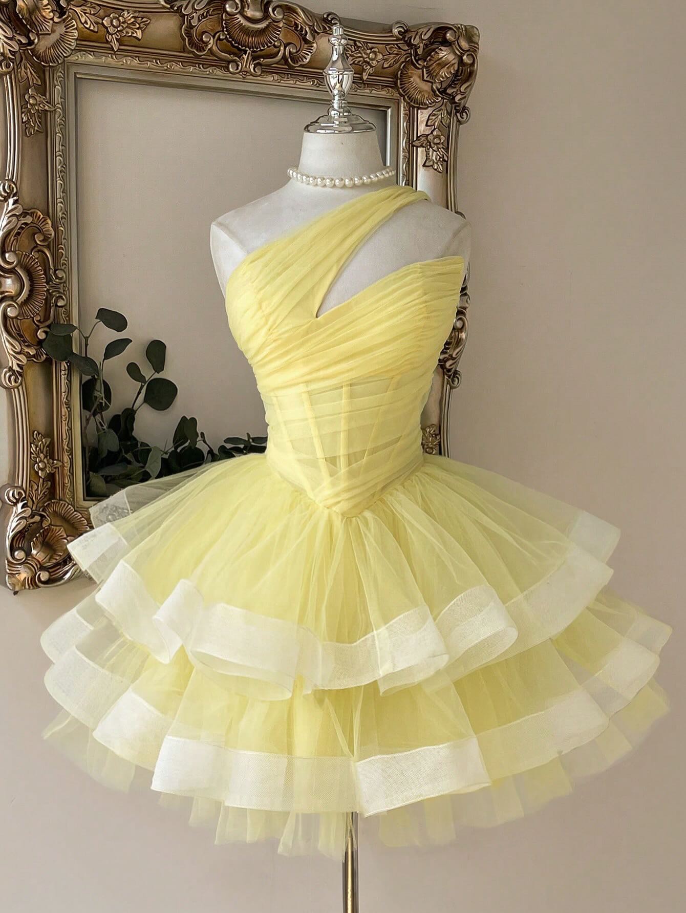One-Shoulder Corset Tiered Tulle Mini Dress