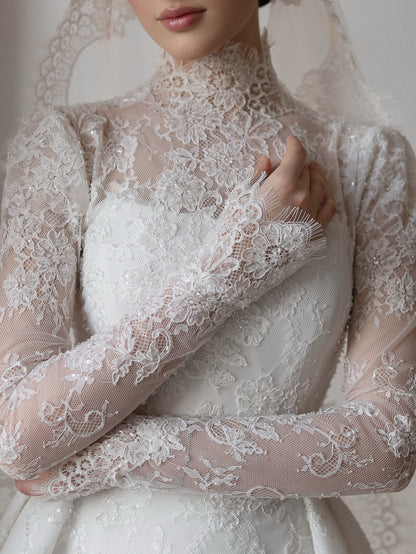 Romantic Lace High Neck Ball Gown Wedding Dress