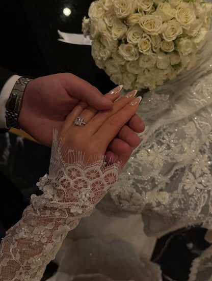 High Neck Lace Mermaid Wedding Dress with Long Sleeves