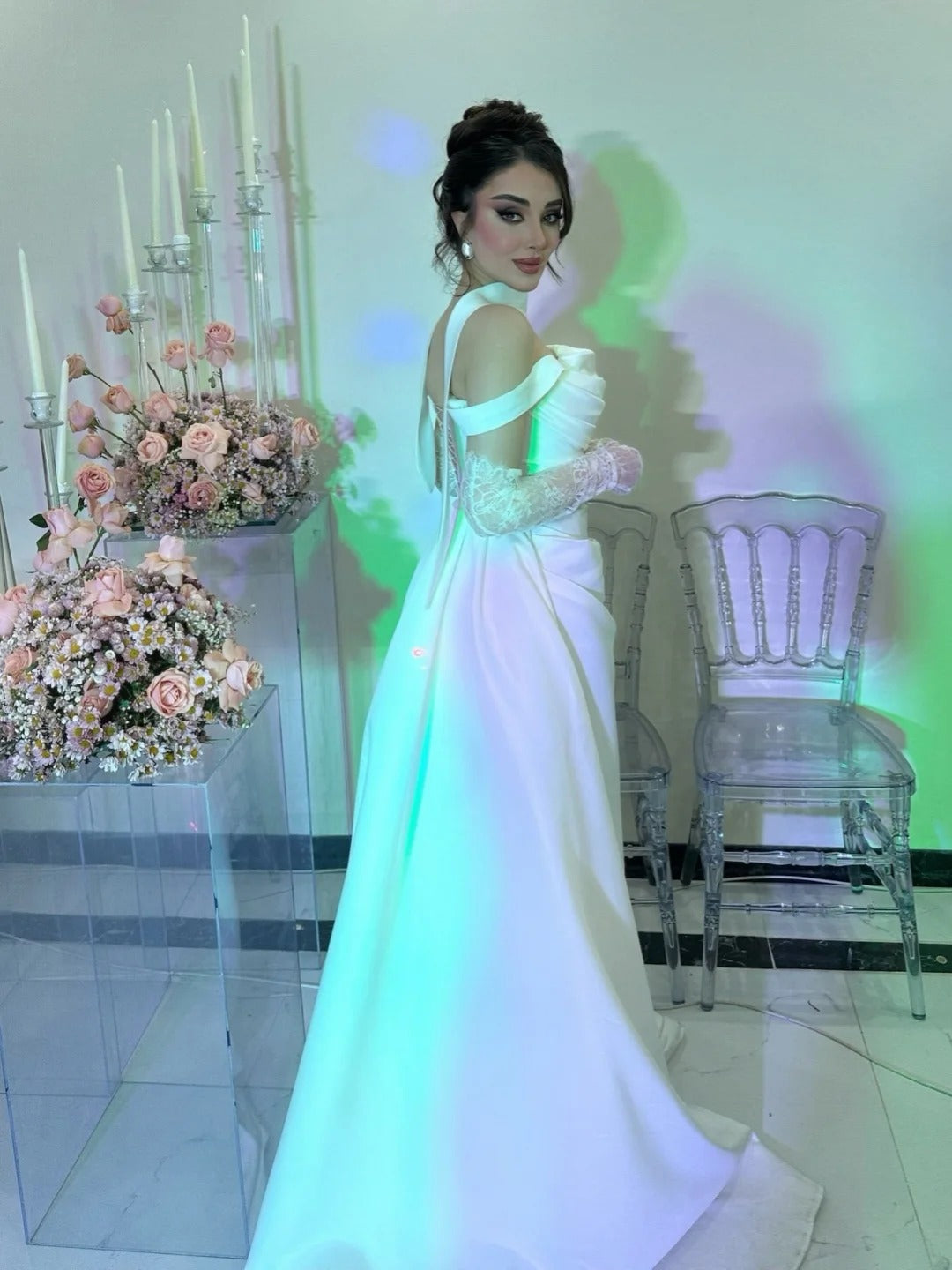 Choker Off-the-Shoulder Satin Wedding Gown