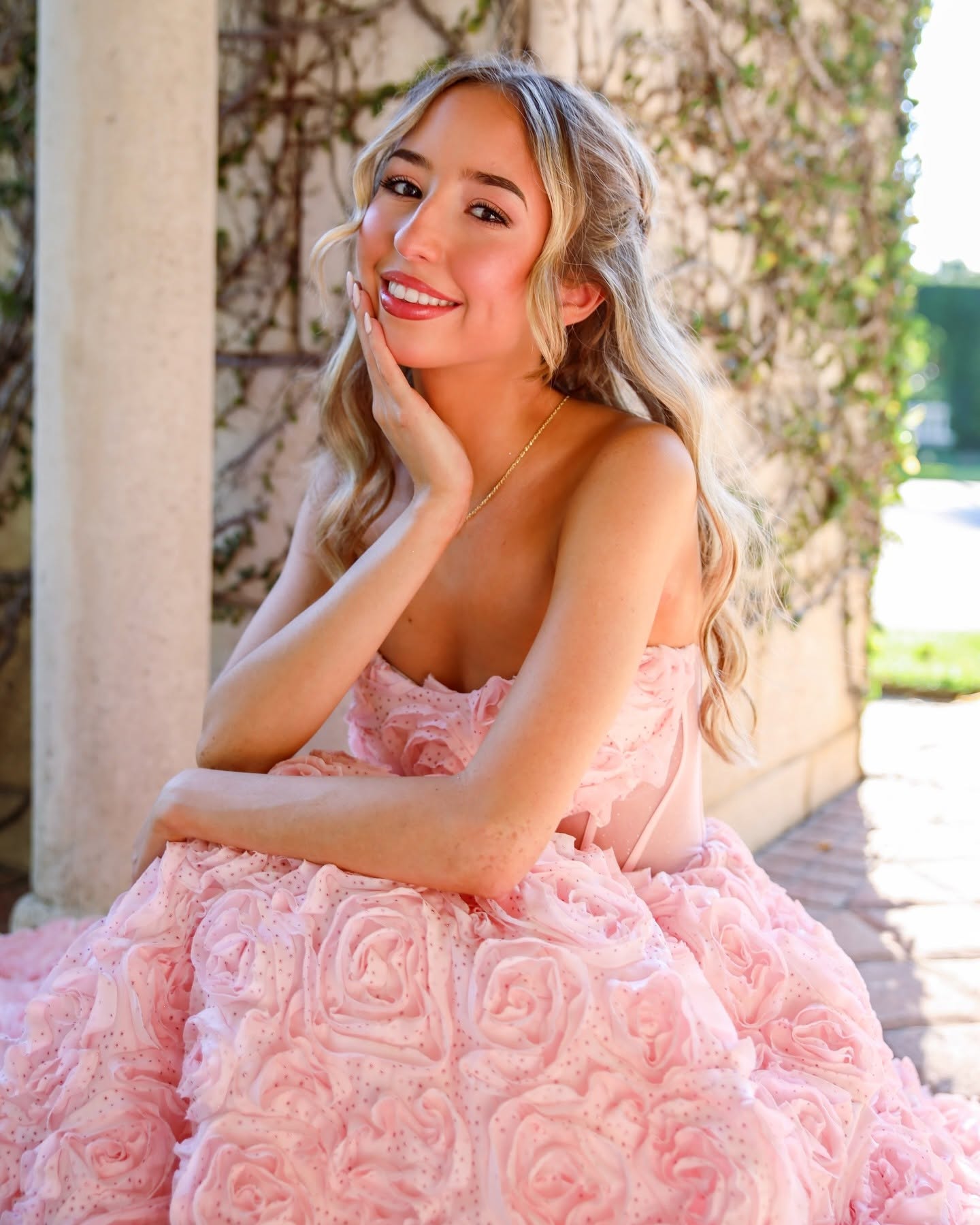 Strapless 3D Floral Corset Ball Gown