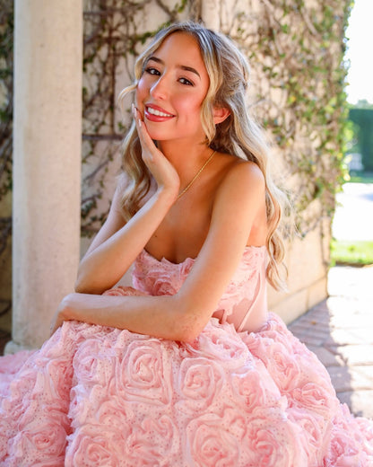 Strapless 3D Floral Corset Ball Gown
