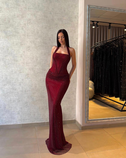 Glitter Halter Corset Evening Gown