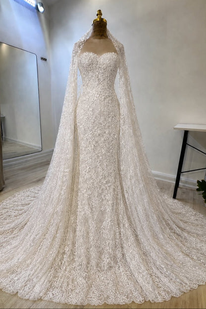 Sweetheart Mermaid Lace Wedding Dress with Cape