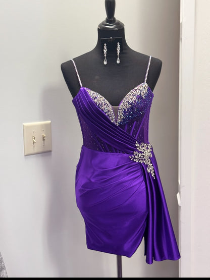 Rhinestone Corset Ruched Satin Homecoming Dress