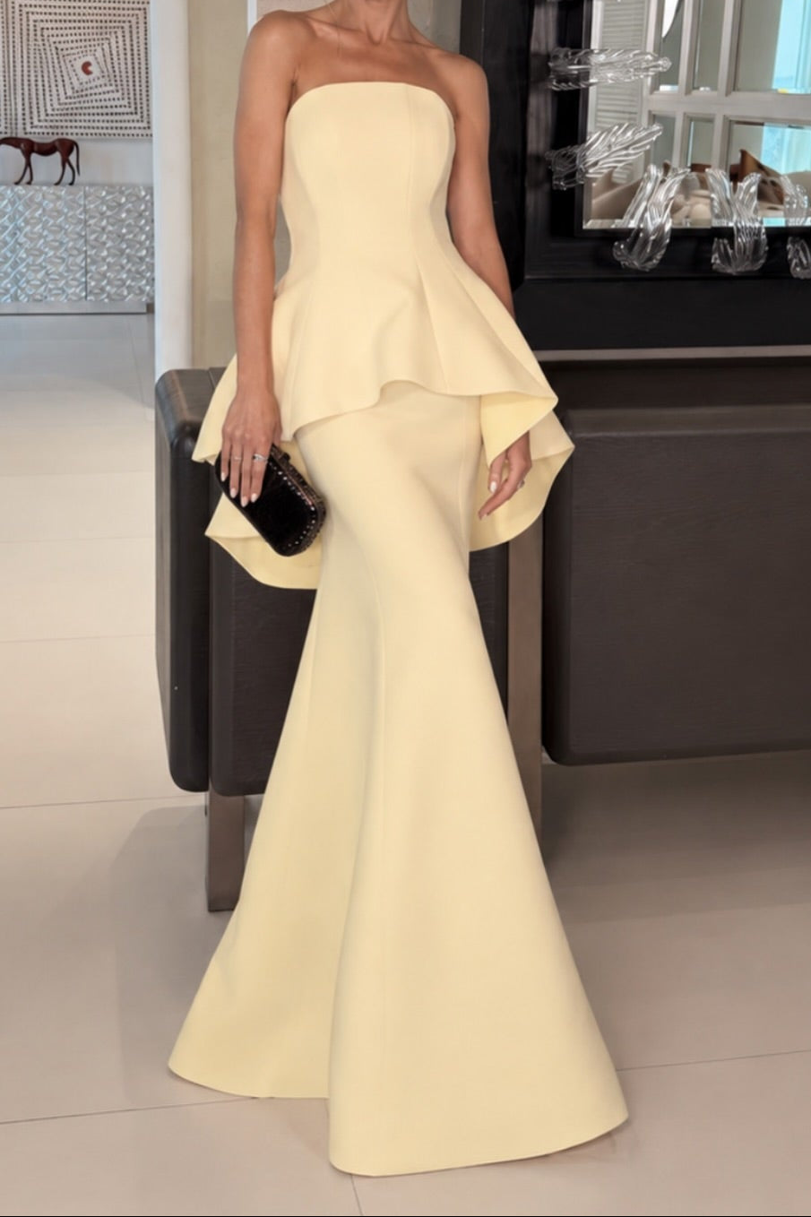 Strapless Peplum Trumpet Evening Gown