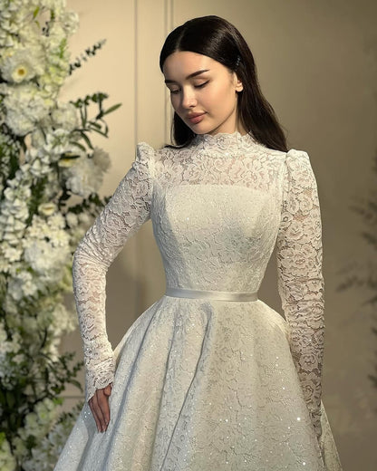 Long Sleeve Lace Ball Gown Wedding Dress