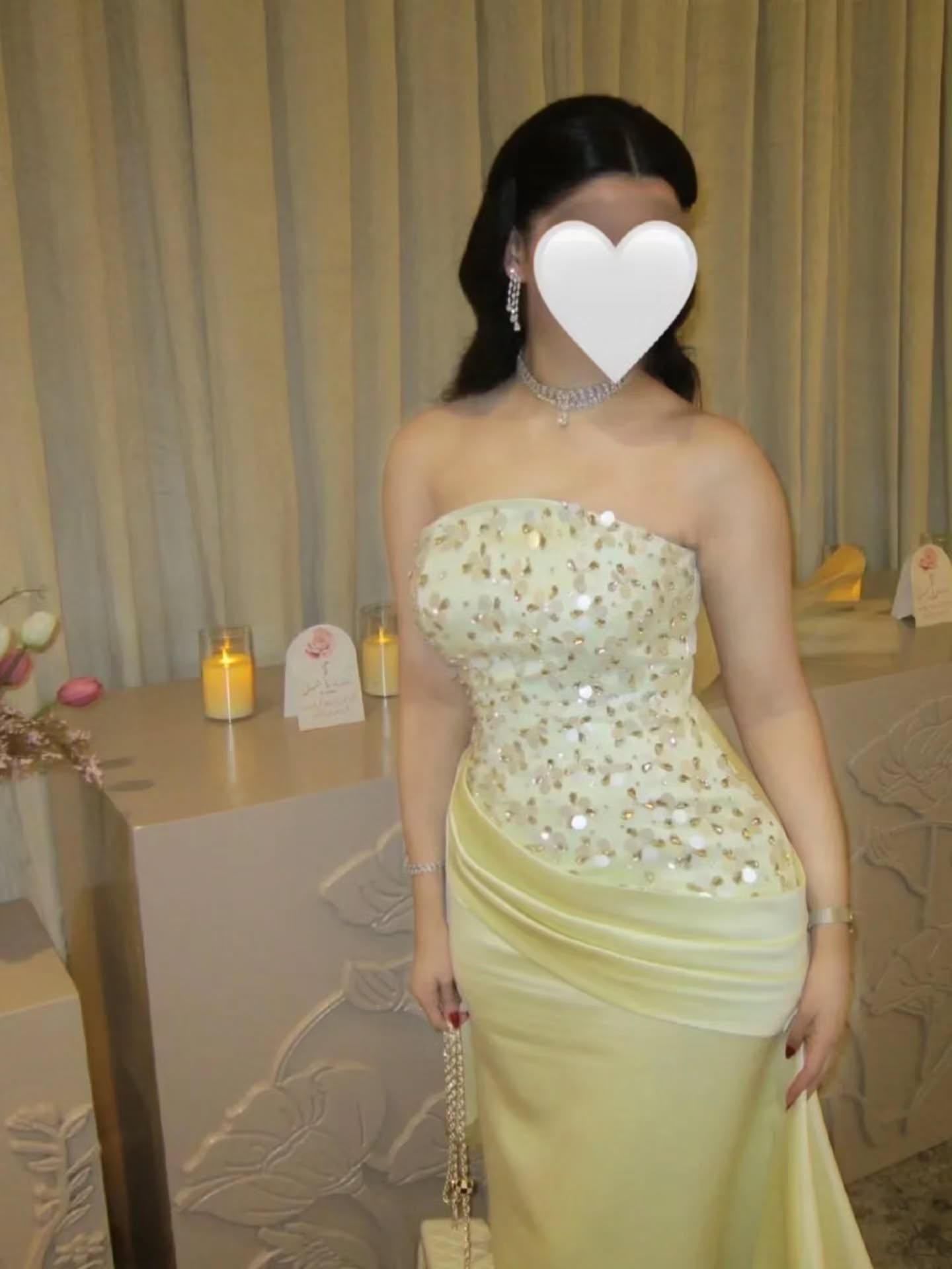Strapless Beaded Satin Evening Gown