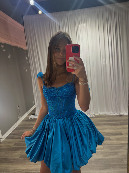Corset Bubble Skirt Mini Dress with Shoulder Bows
