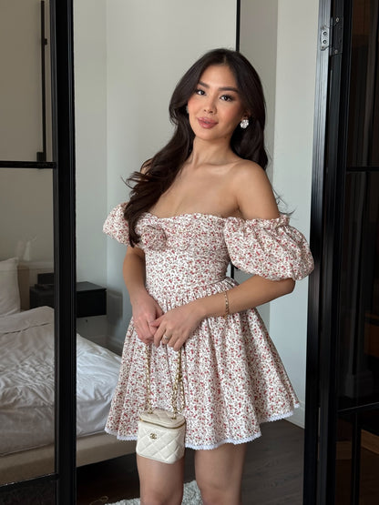 Romantic Floral Puff Sleeve Mini Dress