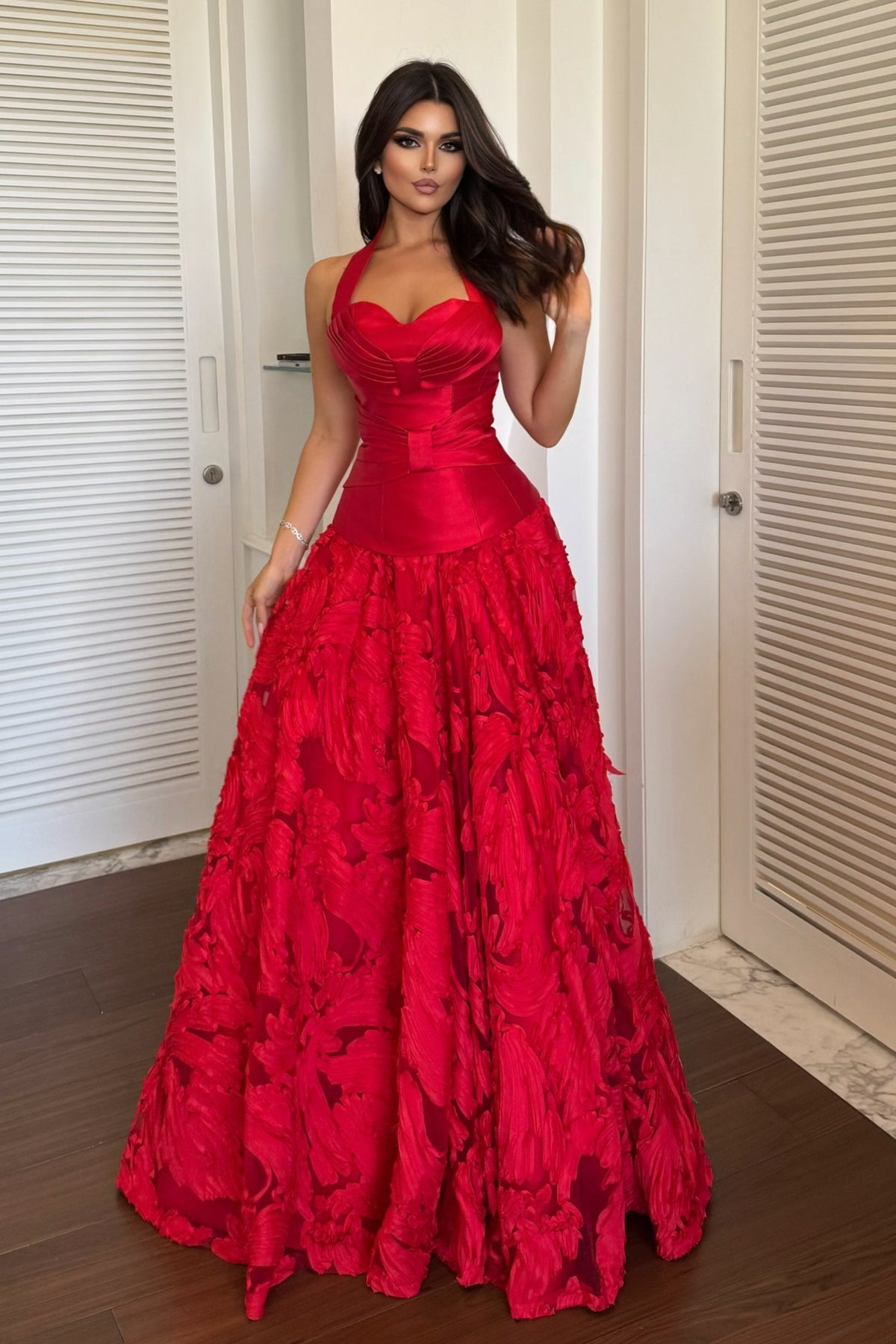 Halter Sweetheart Ball Gown with Textured Skirt