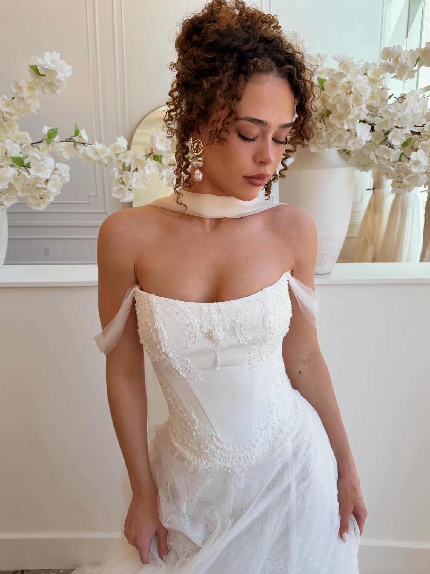Off-the-Shoulder Corset A-Line Wedding Dress