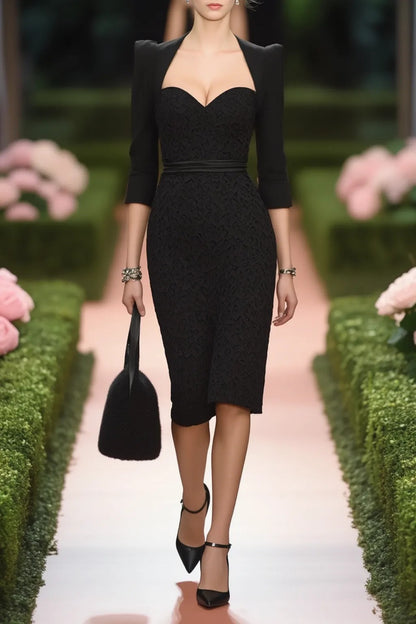 Lace Sweetheart Sheath Dress with 3/4 Sleeves