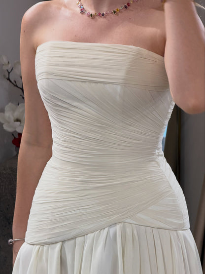 Strapless Ruched Wedding Dress with Cape Train