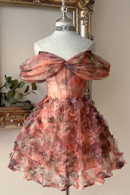 Off-the-Shoulder Floral Ruffle Mini Dress