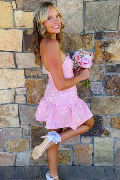 Strapless Jacquard Fit and Flare Mini Dress