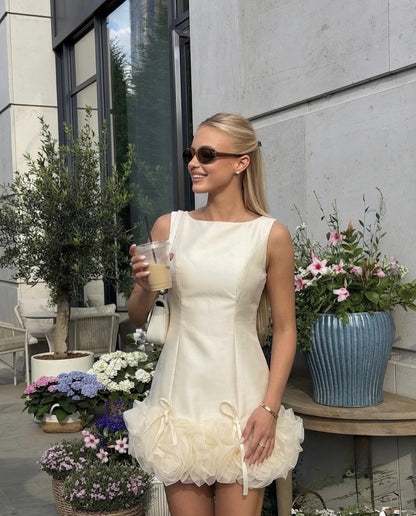 Sleeveless Bateau Neck Mini Dress with Ruffled Hem
