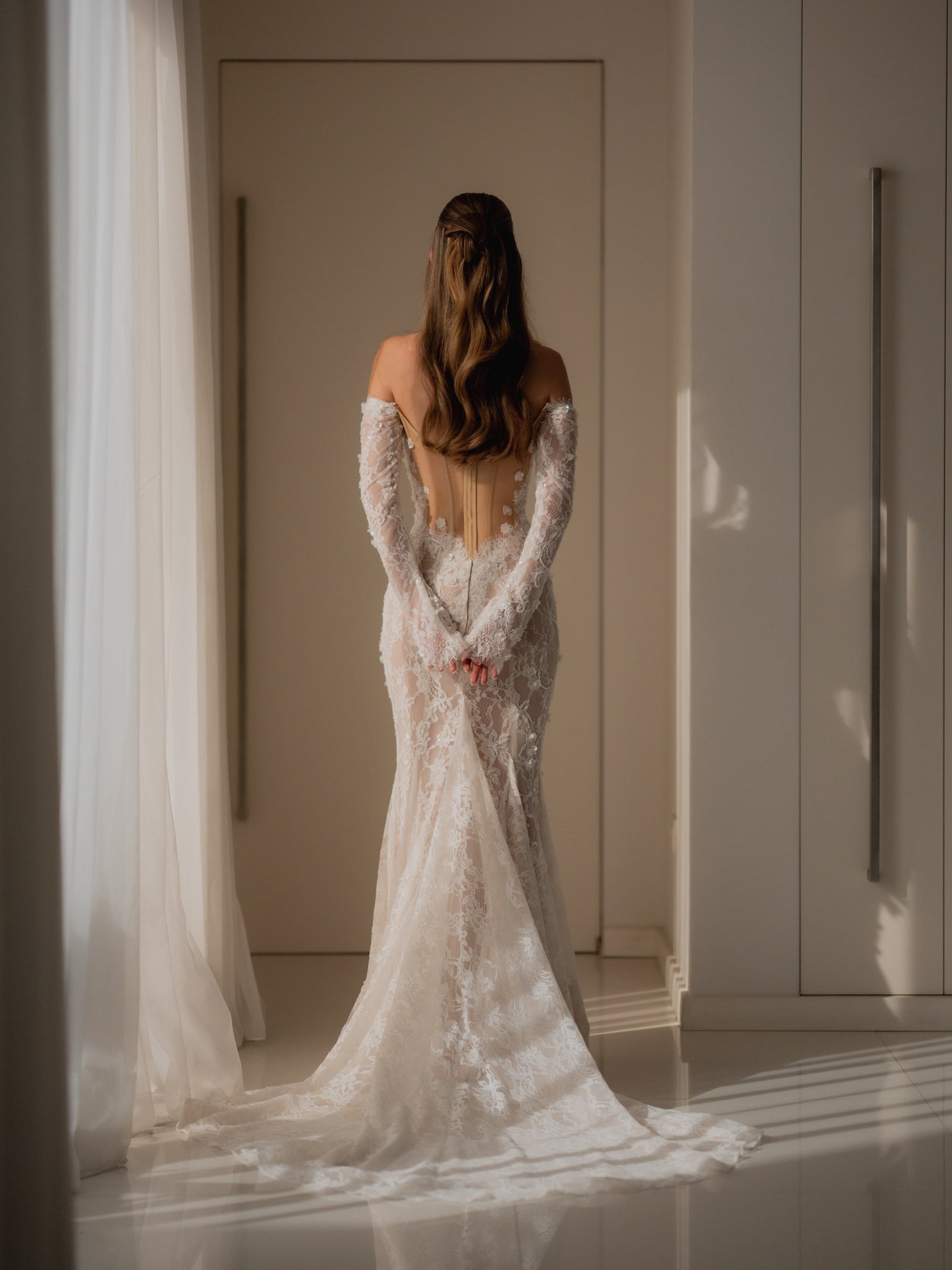 Off-the-Shoulder Long Sleeve Lace Mermaid Wedding Dress