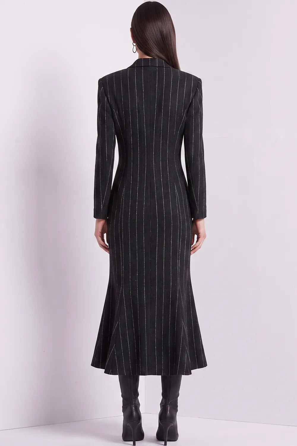 Pinstripe Blazer Midi Dress with Mermaid Hem