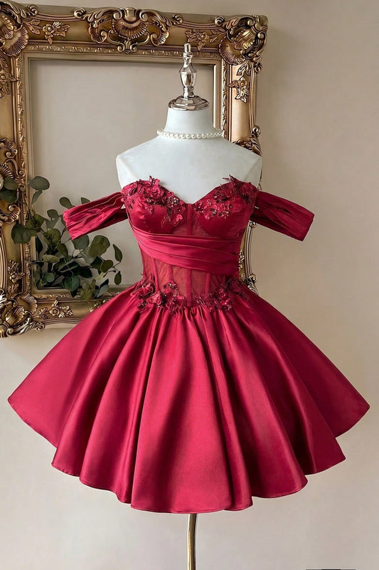 Off-the-Shoulder Corset Satin A-Line Dress