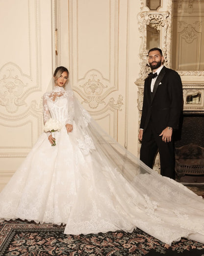 Lace High Neck Corset Ball Gown Wedding Dress