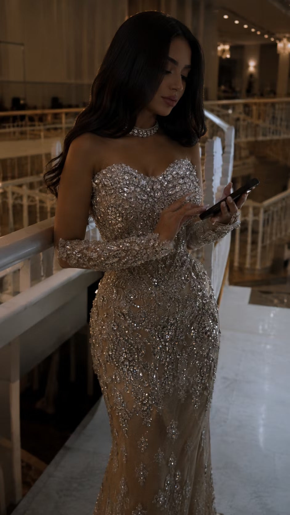 Beaded Sweetheart Gown with Matching Sleeves