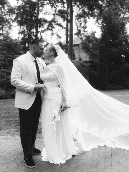 Ruched Draped Floor-Length Wedding Dress
