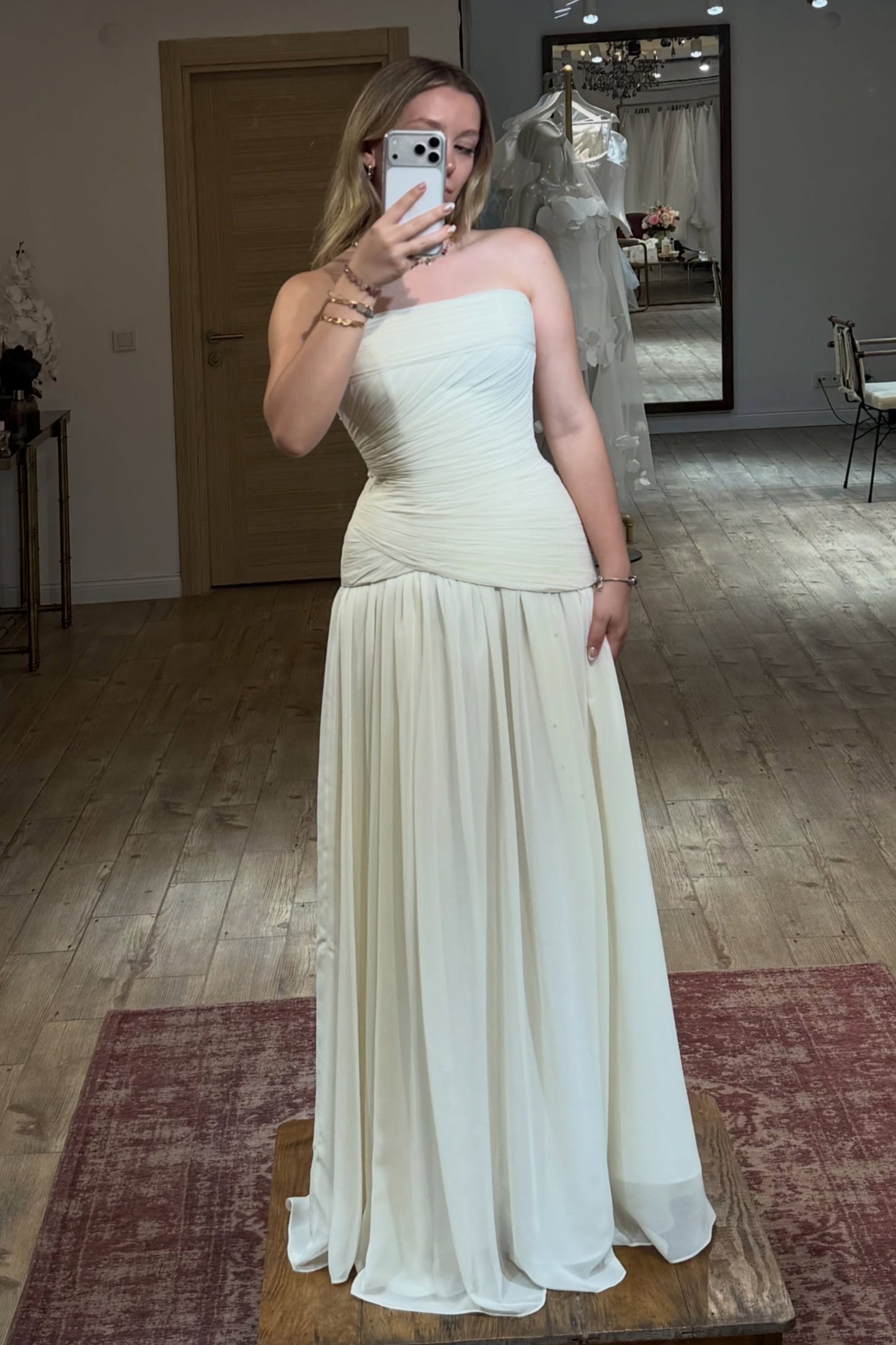 Strapless Ruched Wedding Dress with Cape Train