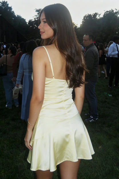 Tiered Satin Mini Dress with Spaghetti Straps