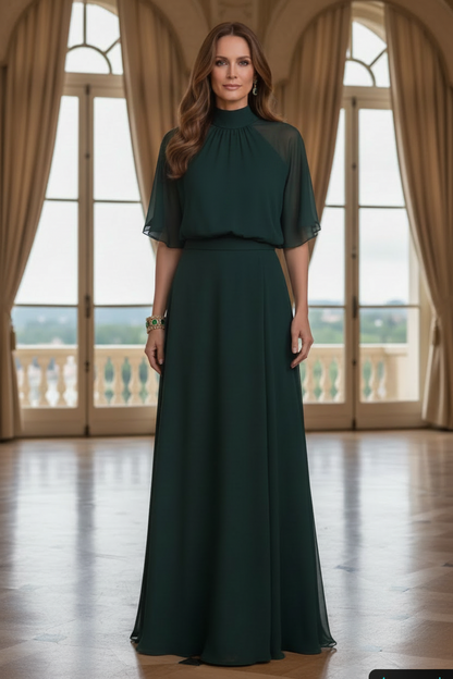 High Neck Flutter Sleeve Floor-Length Evening Gown