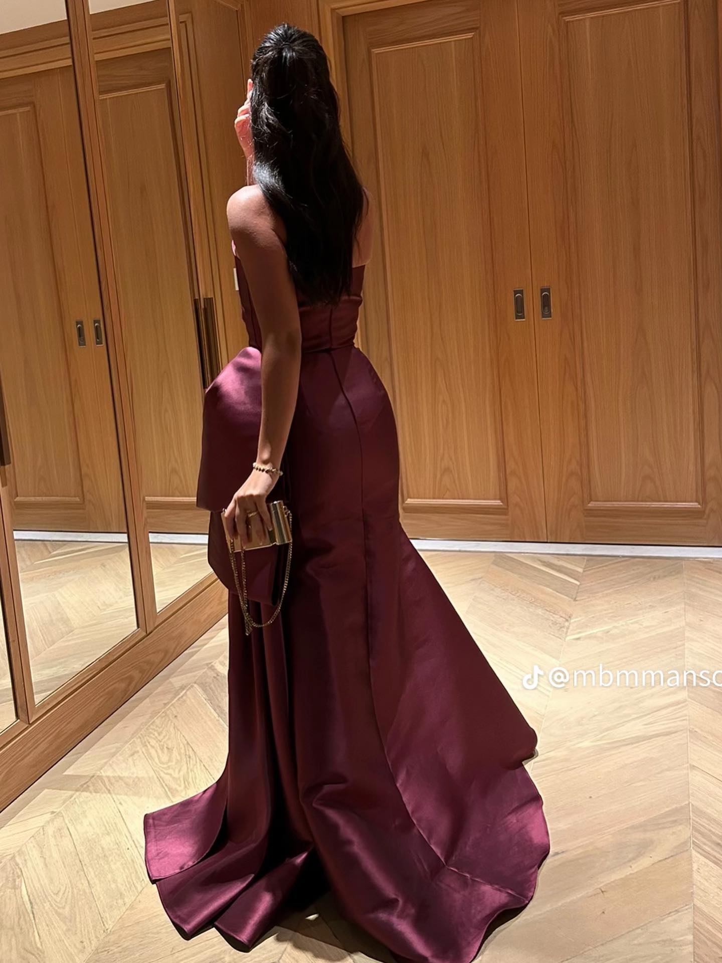 Strapless Satin Mermaid Evening Gown with Bow Detail