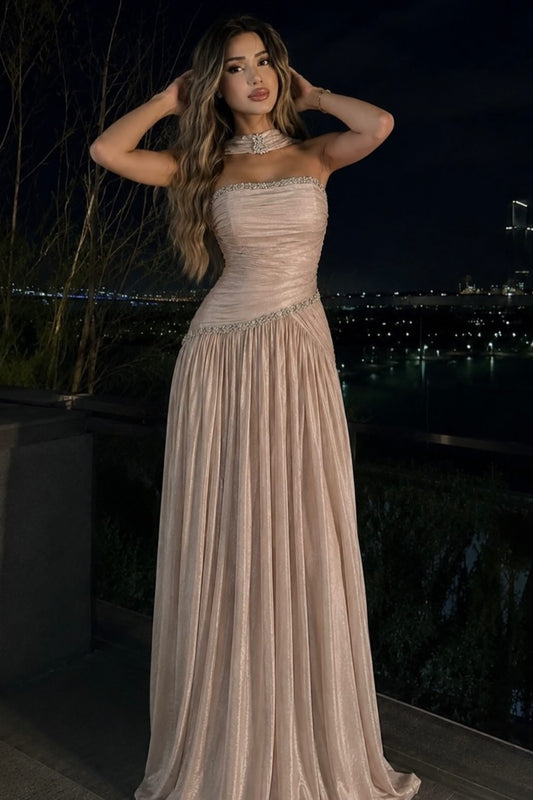 Asymmetrical Ruched Shimmer Strapless Gown