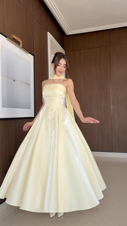 Strapless Satin Ball Gown with Matching Scarf