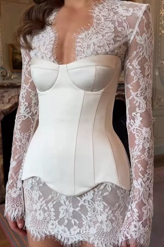 Lace Long Sleeve Corset Mini Dress