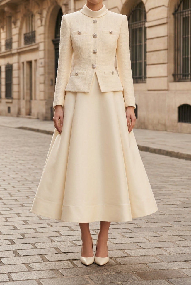 Tweed Jacket and A-Line Midi Skirt Set
