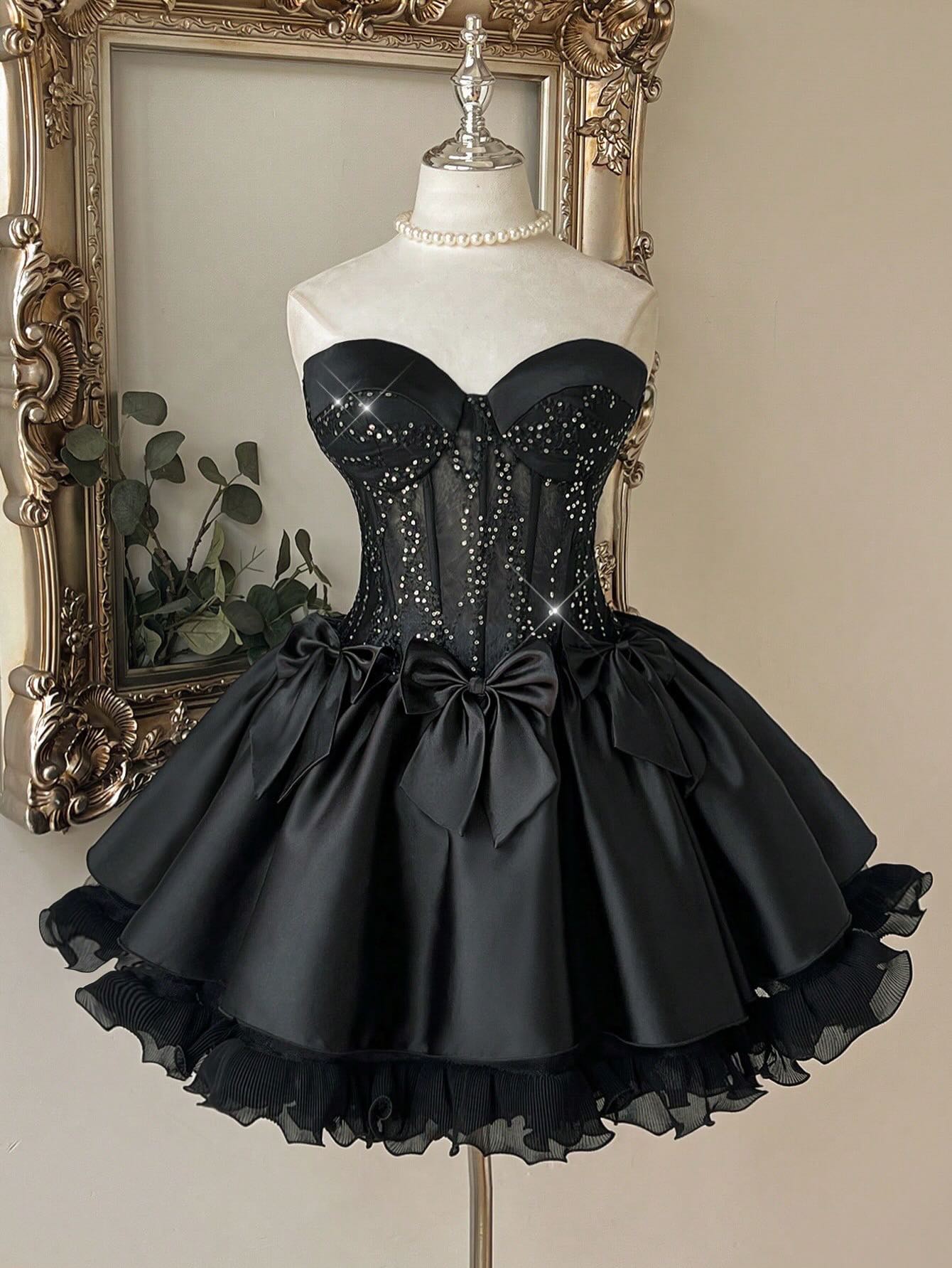 Strapless Corset Sweetheart Mini Dress with Bows