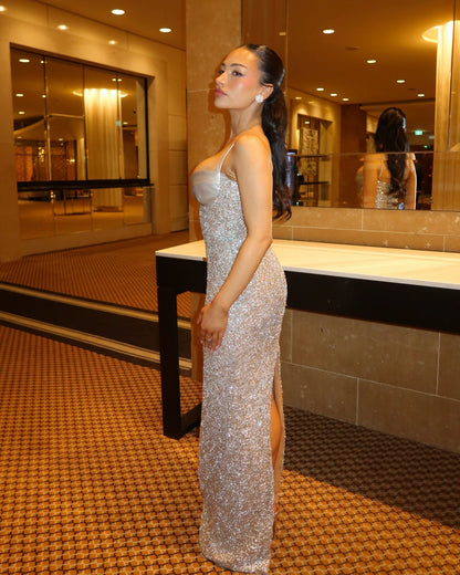Sequin Maxi Dress with Bustier Cups