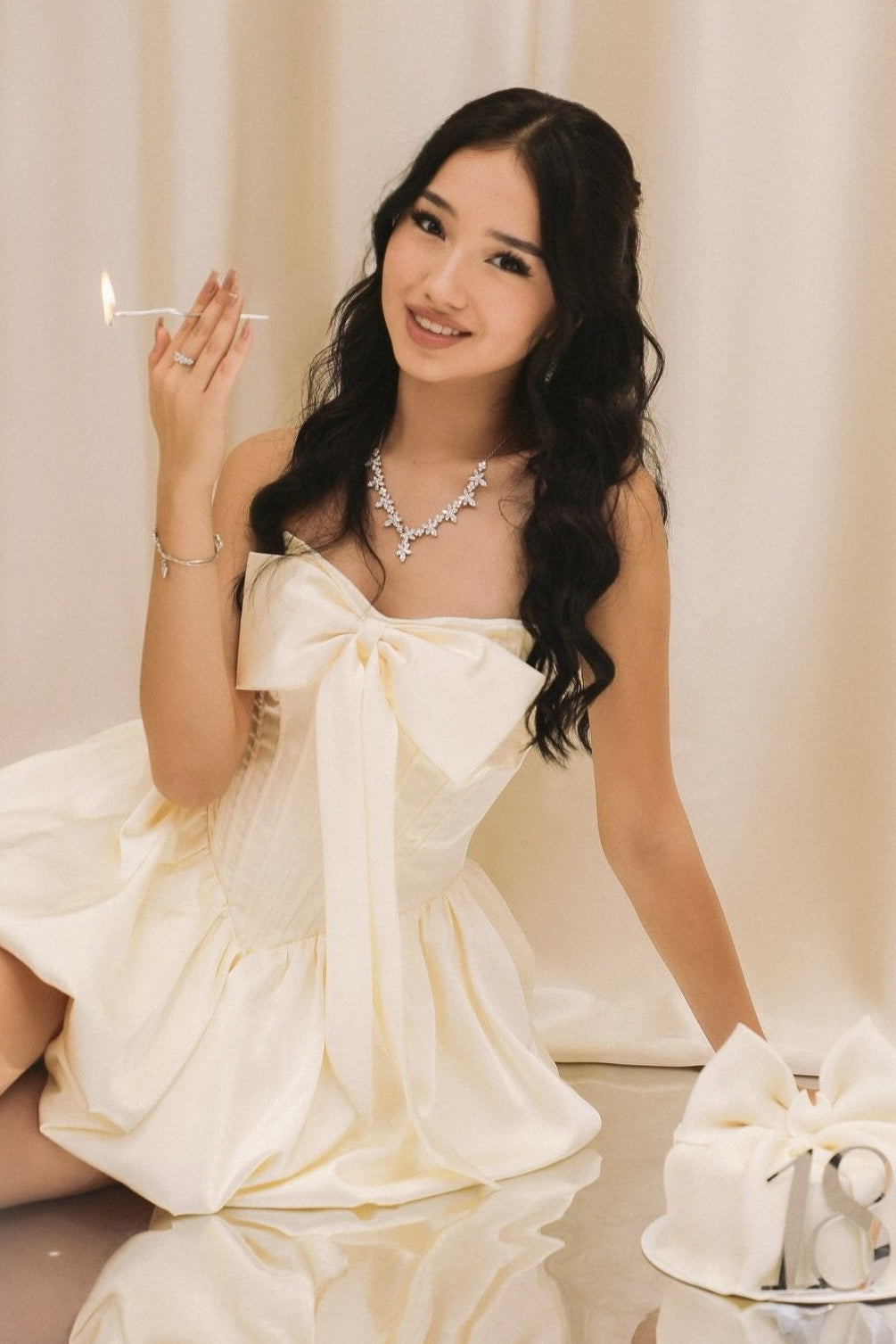 Strapless Bow Corset Bubble Mini Dress