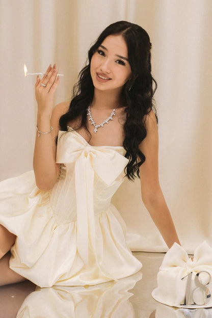 Strapless Bow Corset Bubble Mini Dress
