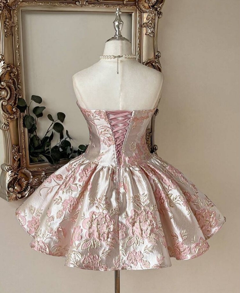 Strapless Floral Jacquard Corset Bubble Dress