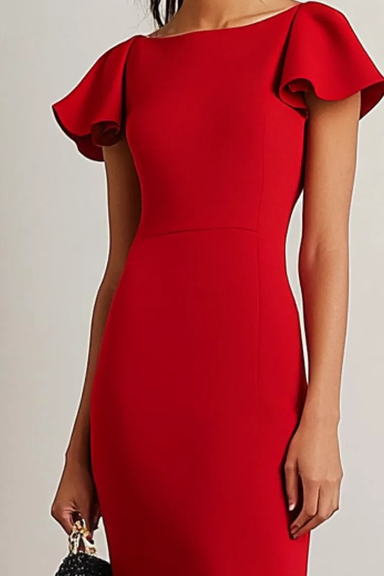 Flutter Sleeve Sheath Knee-Length Dress