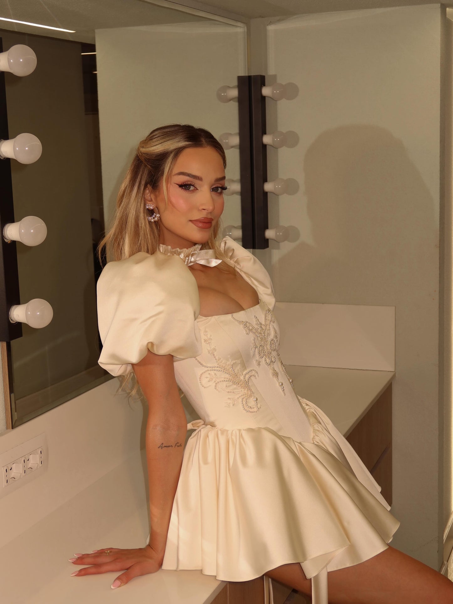 Vintage Inspired Corset Puff Sleeve Mini Dress
