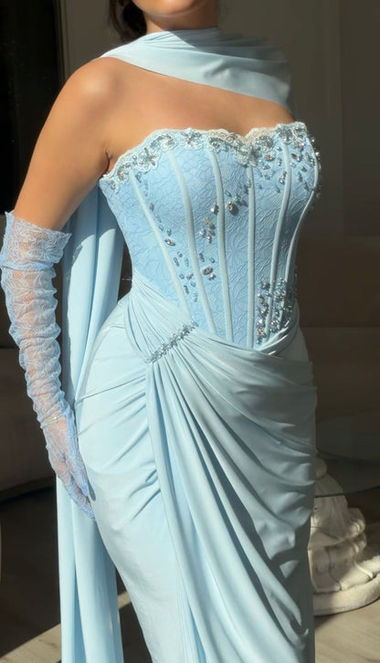 Corset Gown with Scarf Neckline and Gloves