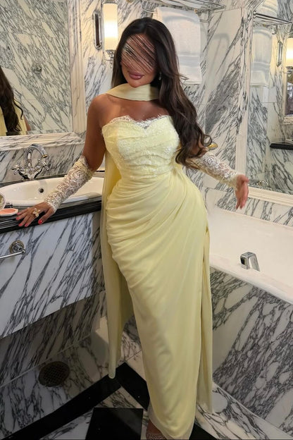 Strapless Ruched Evening Gown with Matching Scarf