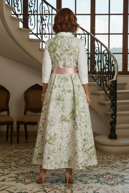 Elegant Collared Jacquard Maxi Shirt Dress