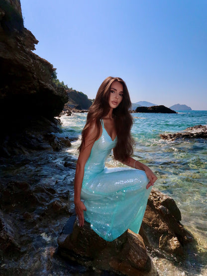 Sequin Mermaid Gown with Crisscross Open Back