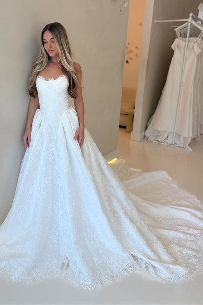 Strapless Lace Corset Ball Gown Wedding Dress