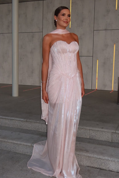 Strapless Corset Evening Dress with Scarf