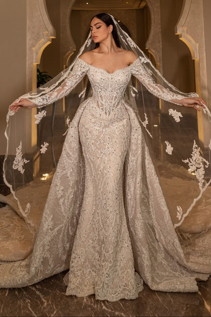 Embellished Mermaid Wedding Dress with Overskirt