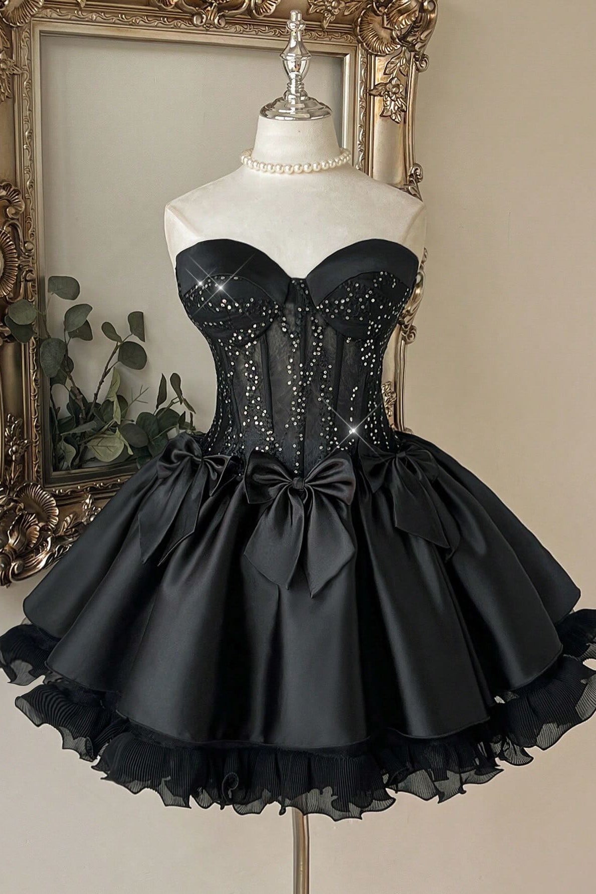 Strapless Corset Sweetheart Mini Dress with Bows